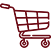 a red line art of a shopping cart