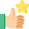 a hand giving a thumbs up and a star